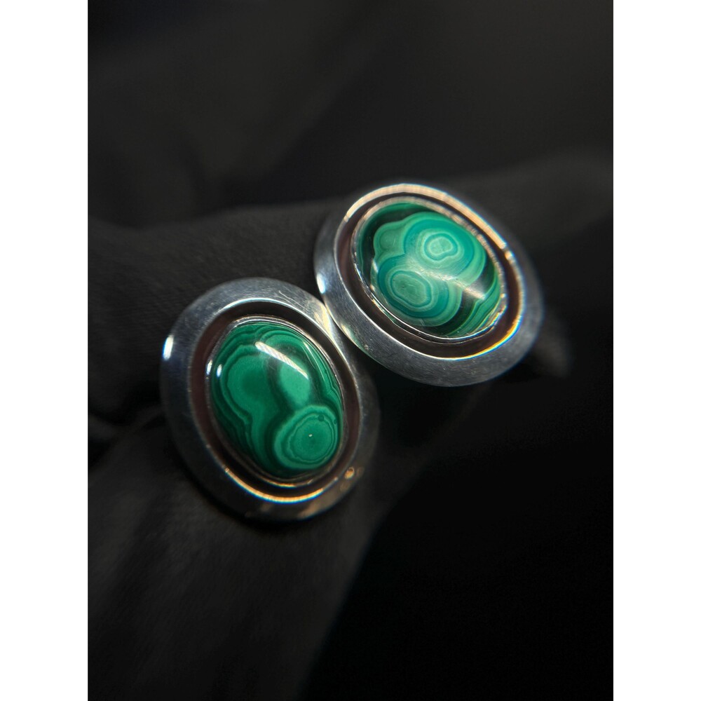Wilford Chee Navajo Sterling Silver Malachite Earrings Vintage